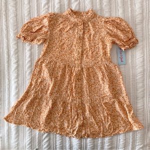 Cat & Jack Girls Dark Mustard Floral Print Ruffle Sleeve Dress Button Front NWT